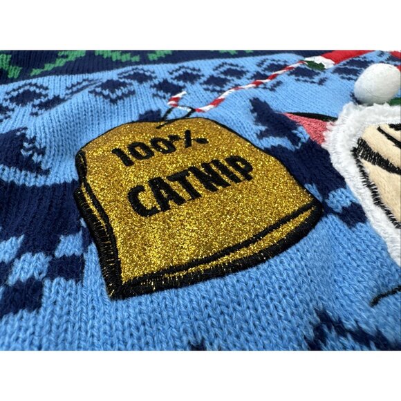 Blizzard Bay Ugly Christmas Sweater Mens XL Santa Riding Cat Catnip Funny NEW - Picture 6 of 12